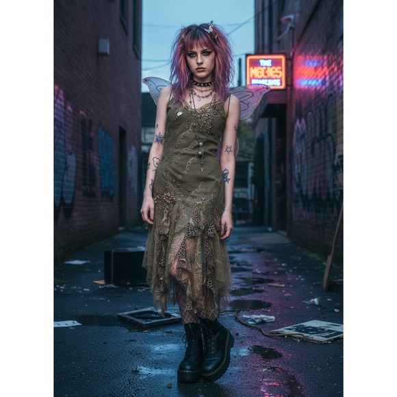 Y2K Fairy Goddess Grunge Beaded Lace Denim Dress Small Whimsy goth Boho 1018 Y2K Fairy Goddess Grunge Beaded Lace Denim Dress Small Whimsy goth Boho 1018